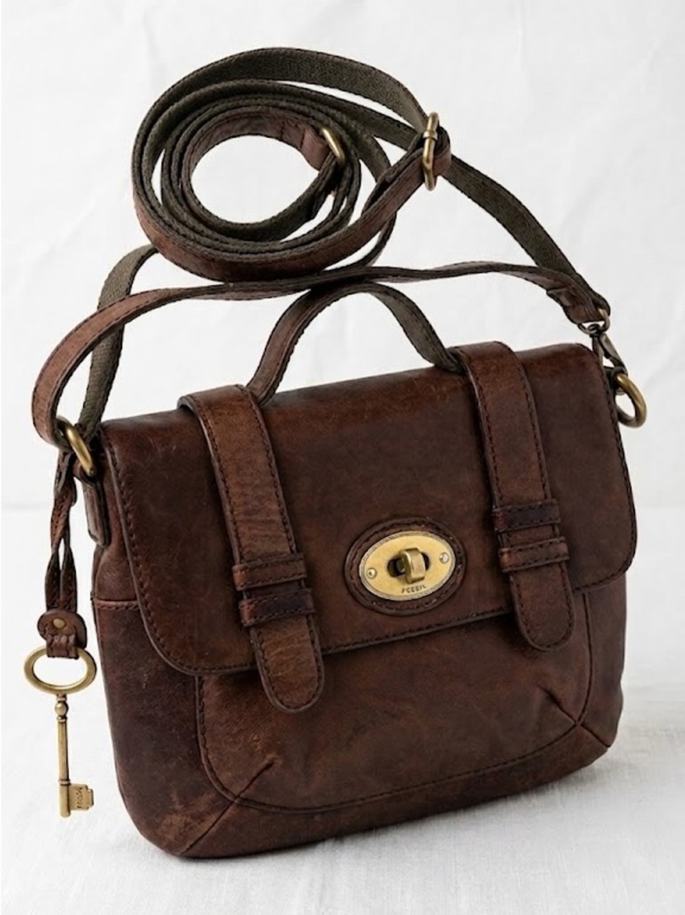 RARE Fossil Distressed Brown Leather Satchel "Long Live Vintage"